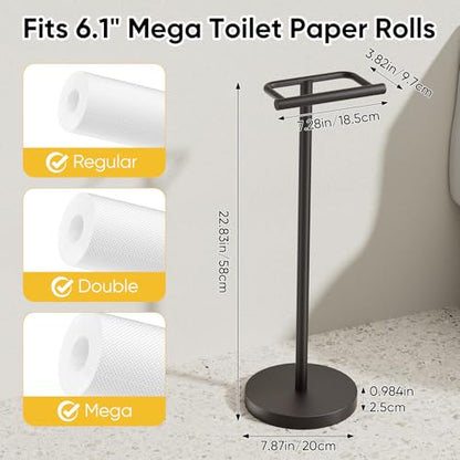 Matte Black Freestanding Toilet Paper Holder Stand Free Standing | SUS 304 Stainless Steel Tissue Rack with Pivoting Arm & Weighted Base for Bathroom - color: Matte Black