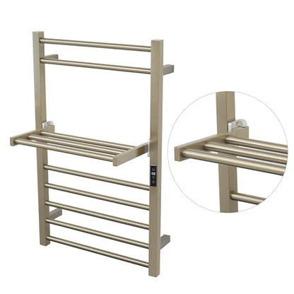 Heated Towel Warmer Rack Electric Bathroom with Voice Control Alexa & Google Home,TUYA Wall-Mounted,Stainless Steel,31.5x19.69x11.61in,Foldable Storage,Plug-in,Brushed Nickel,10 Bars - color: Bruched Nickel With Wifi & Shelf