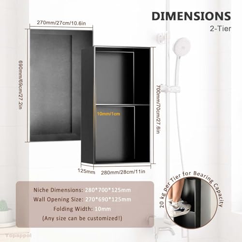 Bathroom Shower Niche, Insert Storage Shower Shelf for Wall, Stainless Steel Wall Alcove Shelf No Tiled Recessed Niche Shower for Storage(70cmx28cmx12.5cm) - size: 70cmx28cmx12.5cm
