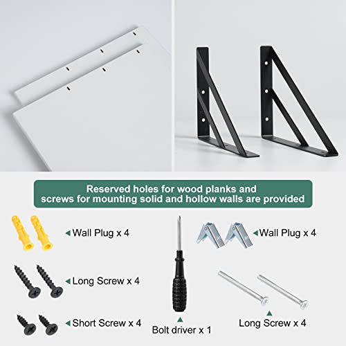 Tectocker-DOU 2 Pc Deep Floating Wall Shelves, Heavy Duty, 16x12, White | Easy Install, All Hardware Included. Holds 40 Lbs. Easy-Clean. For Living Room, Kitchen, Bathroom, Bedroom, Office. - color: White, size: 16W×12D