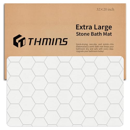 THMINS Extra Large Stone Bath Mat, 32''x20'' Stone Shower Mat | Diatomite Stone Bath Mat, Super Absorbent, Quick-Drying, Non-Slip, and Easy to Clean for Bathroom - color: Whitehexagon, size: 31.5x19.7''