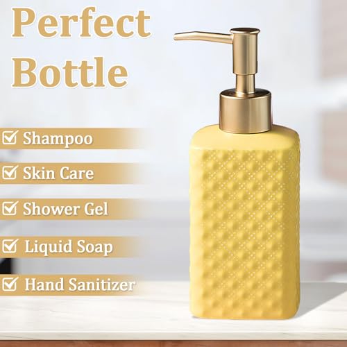 Bathroom Accessories Set Ceramic Soap Dispenser Toothbrush Holder Bathroom Tumbler Soap Dish Bathroom Decor Vibrant Modern Bathroom Set (Yellow 4-Piece Suit) | Includes Soap Dispenser, Toothbrush Holder, Tumbler and Soap Dish, Vibrant Modern Design, for K
