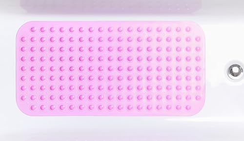 Large Non-Slip Bathtub & Shower Mat 31”x16” (Smooth/Non-Textured Tubs Only) Safe, Clean, Machine-Washable, Superior Grip&Drainage, Vinyl, Transparent Pink - color: Transparent Pink, size: Large (31"x16")