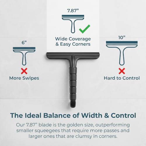 Shower Squeegee for Glass Doors - 8" Wide Silicone Blade, All-Purpose Bathroom Squeegee for Shower Glass, Tile Walls & Windows, Streak-Free Cleaner with Ergonomic Non-Slip Handle