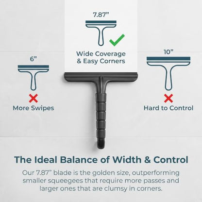 Shower Squeegee for Glass Doors - 8" Wide Silicone Blade, All-Purpose Bathroom Squeegee for Shower Glass, Tile Walls & Windows, Streak-Free Cleaner with Ergonomic Non-Slip Handle