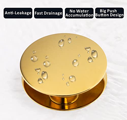 Universal Bathroom Sink Drain Stopper, Fits Most Pop-Up Drains for Vessel Sink Lavatory Vanity, Sink Drain Strainer with Detachable Hair Catcher, Tested by Plumber in US (Polished Brass) - color: Polished Brass