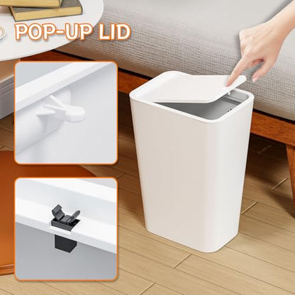 Yieach 12L White Slim Bathroom Trash Can with Lid,3.17 Gallon Pet/Dog Proof Kitchen Trash Can,Rectangle Thin Garbage Can,Covered Waste Basket,Narrow Small Plastic Trashcan for Room,Bedroom,Office,3PCS - color: White, size: 12L - 3 PACK