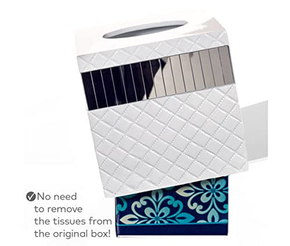 Quilted Mirror White Square Resin Tissue Box Cover with Bottom Slider - style: Square Tissue Box