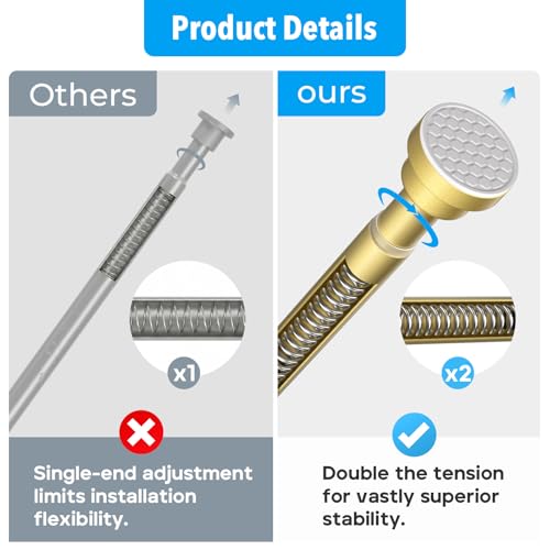Shower Curtain Rod Gold Tension Rod 36 to 63 Inch Spring Curtain Rod Shower rod Non Slip shower curtain rod 1pcs for Windows No Drilling Adjustable Tension Rods of Curtain Window Closet Kitchen - color: Gold, size: 30-64 inch 1pcs