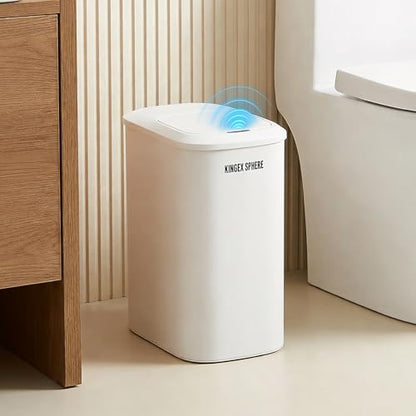Motion Sensor Trash Can 2.6 Gallon Automatic Bathroom Garbage Can with Lid,Touchless Smart Slim Small Narrow Waste Basket Odor Control Aromatherapy IPX4 Waterproof for Office RV Bedroom Kitchen Cream