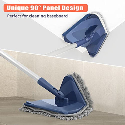 JEHONN Wall Cleaner Mop with Long Handle 82 Inches, 3-in-1 Ceiling Cleaning Tool Duster with 6 Replacement Microfiber Chenille Pads for Painted Walls, Window, Floor, Baseboard - color: Blue