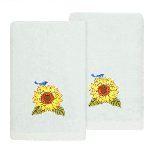 Jubilant 2-Piece Fingertip Towel Set, Artistic Flower Embroidery, Luxurious Turkish Cotton, Absorbent & Stylish, Unique Bathroom Accessory, 2 Fingertip Towels, Aqua - color: Aqua, size: 2 Pcs Fingertip Towel