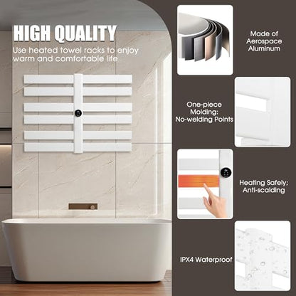 K&KALONZO Electric Towel Warmer Wall Mount Heated Rack Timer, 12-Bar,White | Fast Heat in 2 Min, 3 Heat Levels, Anti-Scald, NTC Safety, Plug-in/Hardwired Aluminum Towel Warmer for Bathroom - color: White, size: 12-Bar
