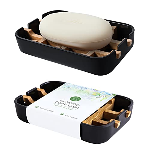 Soap Dishes for Bar Soap, Black Bathroom Soap Holder, Bamboo Soap Dishes Holder for Bathroom Shower, Bathroom Sink Soap Dish - color: 1pcs-black