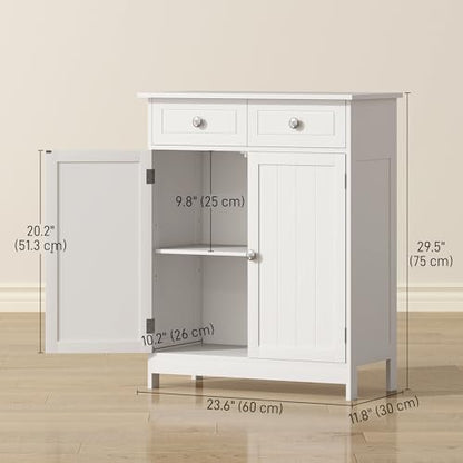 kleankin Freestanding Bathroom Floor Cabinet with 2 Doors 2 Drawers White | Wooden Bathroom Cabinet, Adjustable Shelf - color: White