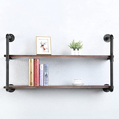 Industrial Pipe Shelves With Wood Planks,Rustic Pipe Shelving Wall Shelf | Metal Pipe Solid Pine Wood,Easy to Assemble,Wooden Board Thickness 0.78 In,For Bar Farmhouse Kitchen Office Bathroom,Bedroom - color: 2-layer, size: 42in