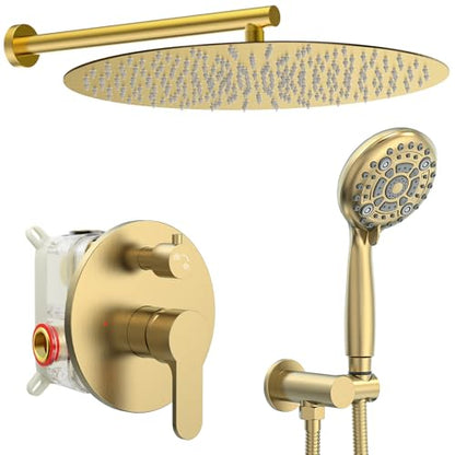 SR SUN RISE Shower Faucet - 16 Inch Multifunctional High Pressure Shower Head System with Handheld Shower Head Fixtures - Valve Included - Brushed Gold - color: Brushed Gold, size: 16 Inch