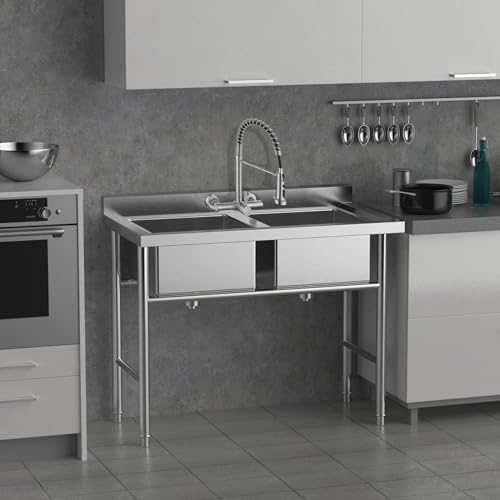 Wall Mount Kitchen Faucet with Pull Out Sprayer, 8 Inch Center Commercial Kitchen Sink Faucet, Spot-Free Stainless Steel, Easy Controlled Cold and Hot Water - color: Style F, Stainless Steel