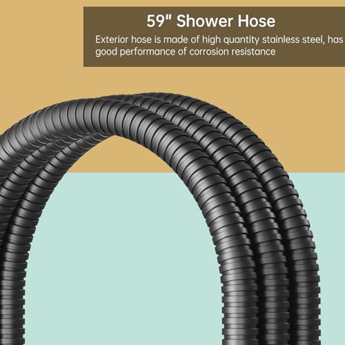 BESy All Metal 10 Inch Square Rainfall Shower Head with 2 In 1 Handheld Spray Combo Shower Sytem Shower Faucet Fixturer Showerhead Rain Set Hand Held Sprayer with Adjustable Slide Bar Brass Black