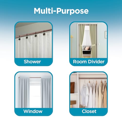 BLACK+DECKER Tension Shower Curtain Rod 42-72 Inch – Drill-Free Adjustable Curtain Rod, Rust-Resistant Stainless Steel Tension Curtain Rod for Shower, Bathroom, Window, Closet – 35 lb Capacity - color: Oil Bronze