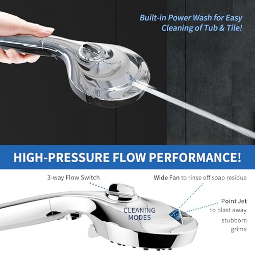 RV Shower Head with Hose, Shower Head with Handheld, 10 Modes High Pressure Shower Heads for Home/RV/Camper/Travel Trailer, Handheld Shower Head Holder and Extra Long 5ft Stainless Steel Hose