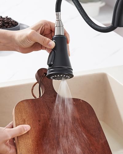 Kitchen Faucet Spray Head Replacement, 3-Function Pull Down Sprayer Head | 15 Adapters, Compatible with Moen Delta Kohler, 3-Mode Stream Spray Blade, Removable Aerator, Easy Install, Matte Black - color: Matte Black