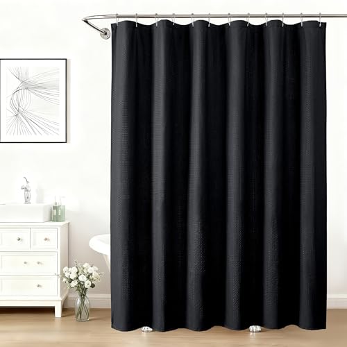 Aiyufeng Black Shower Curtains for Bathroom，Dot Like Embossed Textured Waterproof Fabric Shower Curtain，Hotel Luxury Quality & Soft Cloth，Machine Washable，72Wx78L - color: Black, size: 72"W x 78"L (Pack of 1)