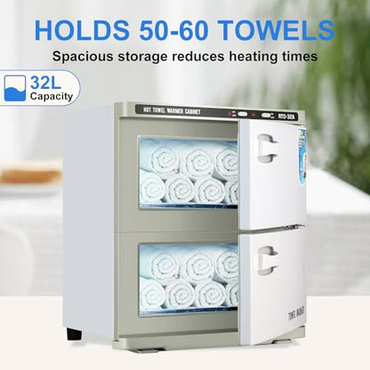 32L Hot Cabinet, Hot Towel Warmer Cabinet, 2in1 Professional Double Towel Heater Machine for Facial Spa, Massage, Hair Salon, Barber, Estheticians, Beauty Salon