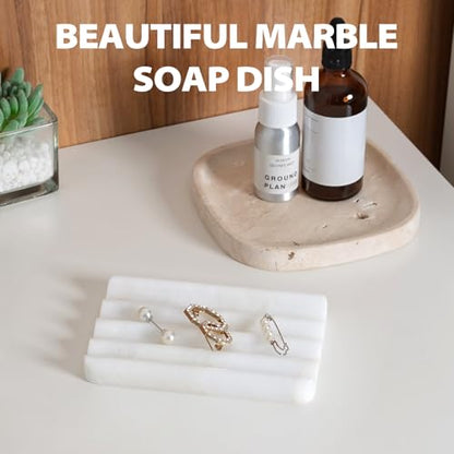 2 Pcs Soap Holder for Bathroom, Marble Soap Dish for Kitchen Countertop, Soap Tray with Creative Wavy Design, Soap Saver for Bath Tub, Sponges, African Natural Stone(Namib Bianco) - color: Namib Bianco