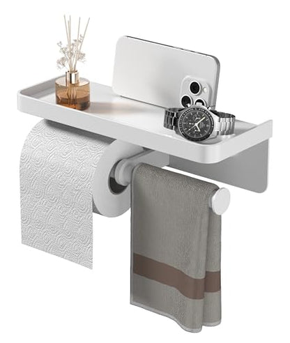 Double Toilet Paper Holder with Shelf, iMonse Paper Towel Holder Wall Mount,Tissue Roll Holder for Bathroom Kitchen RV, Double Tissue Roll Rack with Adhesive & Screw (White) - color: White-twoside