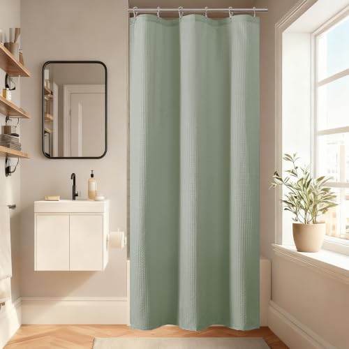 Aiyufeng Waterproof Fabric Shower Curtains for Bathroom，Dot Like Embossed Textured Soft Polyester Cloth Stall Shower Curtain，Hotel Luxury Quality Machine Washable，36Wx72L，Sage Green - color: Sage Green, size: 36"W x 72"L (Pack of 1)