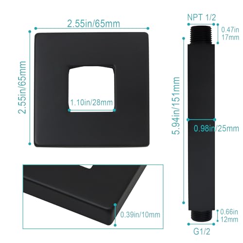 Enga Brass 6-Inch Straight Shower Arm with Flange, Matte Black - color: Matte Black, style: 6 Inch