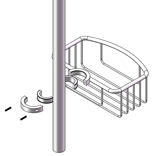 Shower Pole Caddy for Shower-6 Size Riser Ring NO Drilling Tension Shower Caddy Basket for Bathroom-SUS 304 Chrome Shower Caddy Pole with Luxury Standard