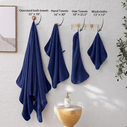Bath Towel Set of 8,Large Bath Sheets 35"x70"-Navy Blue | Super Soft Microfiber, Lint Free & Quick Dry Towels for Bathroom,Gym,Hotel–2 Bath,2 Hair,2 Hand,2 Washcloths - color: Navy Blue, size: 8Piece Towel Set