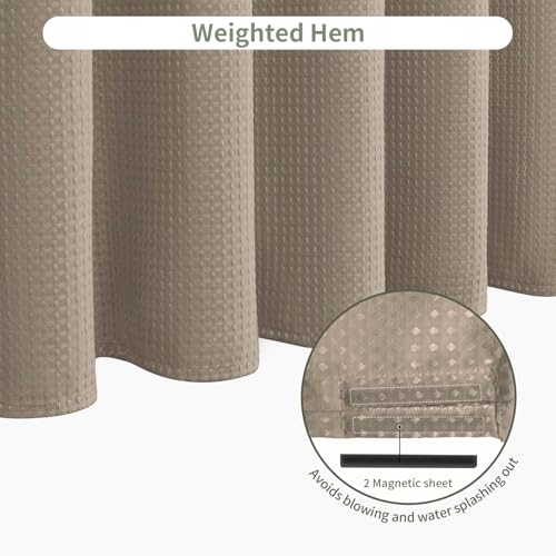 Inhousolu Fabric Shower Curtain, Waffle Weave 230 GSM Polyester, Weighted Hem, Metal Hooks Included, Water Repellent Washable, 72 x 72 Inch, Beige - color: Beige, size: 72"W x 72"L (Pack of 1)