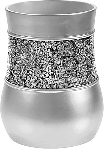 Creative Scents Crackled Glass Silver Small Bathroom Trash Can 2.06 Gal / 7.8L – Decorative Waste Basket for Bathroom, Powder Room or Bedroom - Durable Mini Wastebasket with Beautiful Crackled Glass - style: Trash Can