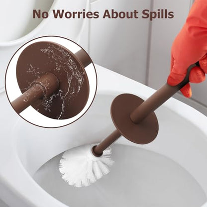 Topsky Toilet Brush,2 Pack Compact Toilet Brush & Holder Set,Plastic Round Barrel Loo Brush with 2 Replacement Toilet Brush Head,Durable for Bathroom Toilet,Brown - color: Brown