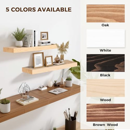 Solid Wood Floating Shelves, 24 Inch Wall Shelves, Set of 2, Wood | 8 Inch Deep, 1.6 Inch Thick, Extra-Wide Display Space, Mounting Hardware Included, For Kitchen, Bathroom and Living Room - color: Wood, size: 24x8x1.6