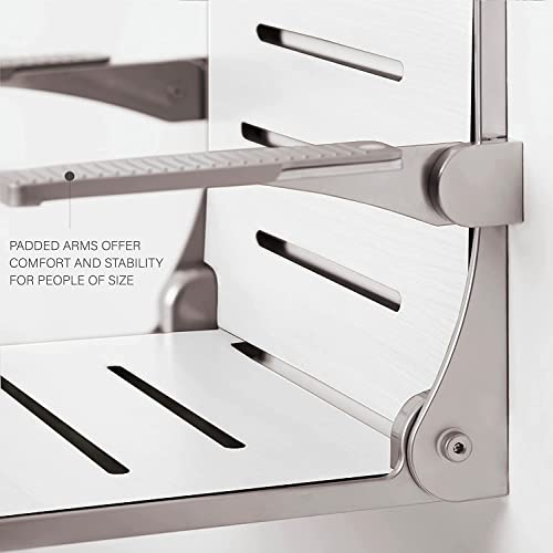 Seachrome Silhouette Comfort Folding Wall Mount Shower Bench Seat with Arms, White Seat with Matte Black Frame - color: White Seat With Matte Black Frame and Black Arm Pads