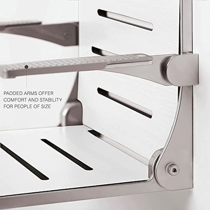 Seachrome Silhouette Comfort Folding Shower Bench Seat with Arms, Grey Seat with Matte Black Frame (SHAFAR-185155-PGS-S-MB-BK) - color: Gray Seat With Matte Black Frame and Matte Black Arm Pads
