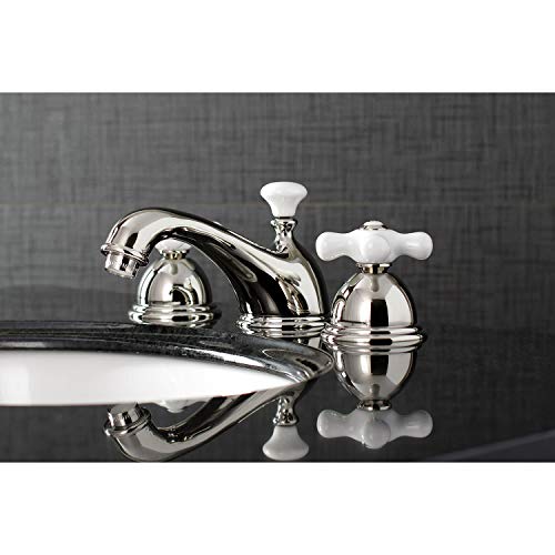 Kingston Brass KS3968PX Restoration Widespread Lavatory Faucet with Porcelain Cross Handle, Brushed Nickel - color: Brushed Nickel