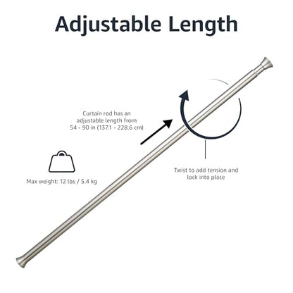 Amazon Basics No Drilling Spring Tension Curtain Rod, Adjustable Length 54-90" Width, Classic Finial, Nickel - color: Nickel, size: 54-90"