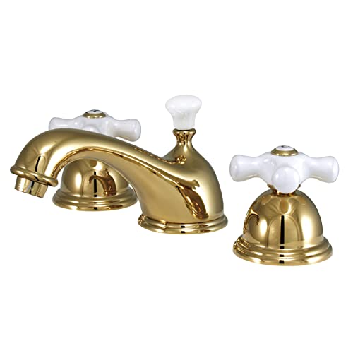 Kingston Brass KS3962PX Restoration Widespread Lavatory Faucet with Porcelain Cross Handle, Polished Brass, 8-Inch Adjustable Center - color: Polished Brass