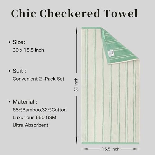 VOOVA & MOVAS Hand Towels for Bathroom Bamboo Set of 2,68% Viscose(Made from Bamboo) 32% Cotton,32x16 Inches,Soft Quick Dry Fluffy Thick Premium Towels for Bathroom Travel,Green - color: Green Striped