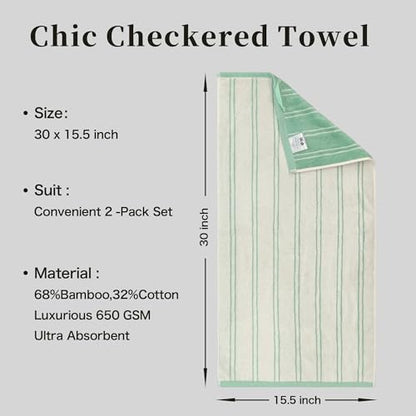 VOOVA & MOVAS Hand Towels for Bathroom Bamboo Set of 2,68% Viscose(Made from Bamboo) 32% Cotton,32x16 Inches,Soft Quick Dry Fluffy Thick Premium Towels for Bathroom Travel,Green - color: Green Striped
