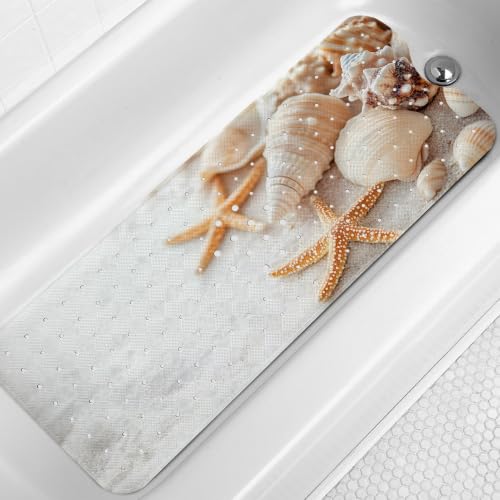 LNOND Summer Beach Bathtub Mat Non Slip, 40 X 16 Inch Tub Mat for Bathroom, White Sand Beach Bath Tub Shower Mat with Drain Holes and Suction Cups - color: White Sand Beach Bathtub Mat