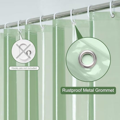 UFRIDAY Green Clear Shower Curtain Liner 72 x 72 inches,Pastic Standard Shower Curtain Liner 12 Rust Resistant Metal Grommets, 5 Weighted Magnet Hem,Mint, Green - color: Green Clear, size: 72"W x 72"L (Pack of 1)