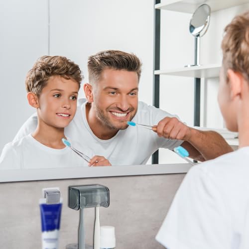 Wall-Mounted Toothbrush Holder with Cover, 2-Slot Organizer with Toothpaste Clip for Bathroom, Shower (Clear Combination 1) - color: Combination 1