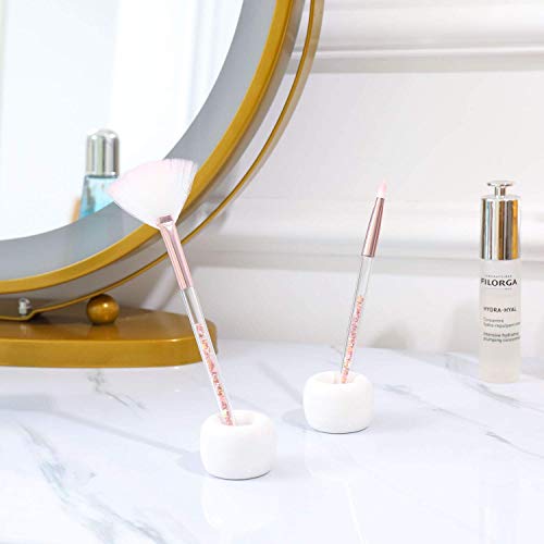 Mini Ceramics Toothbrush Holder Stand for Bathroom Vanity Countertop, Handmade Couple Toothbrush Head Holder, Shaver Holder and Office Pen Holder, 2-Piece Set White - color: White&white