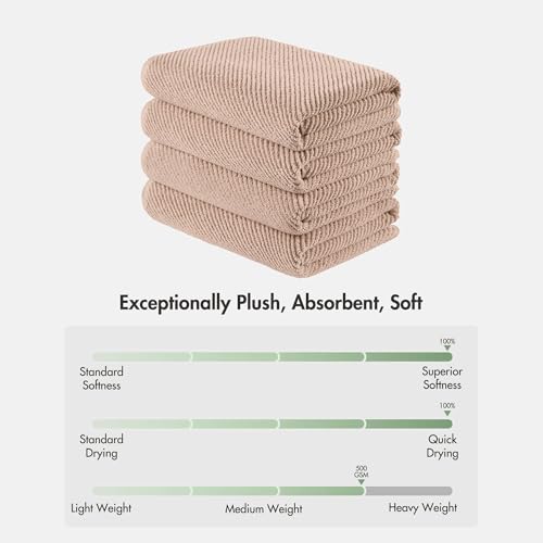 Madison Park 100% Zero Twist Cotton 4 Piece Bathroom Bath Towels, Beige | 30" x 56" Large Shower Towels, 500 GSM Diagonal Ribbed, Soft, Quick Dry, Highly Absorbent, Durable, Modern, OEKO TEX - color: Beige, size: 4 Piece Bath Towel Set